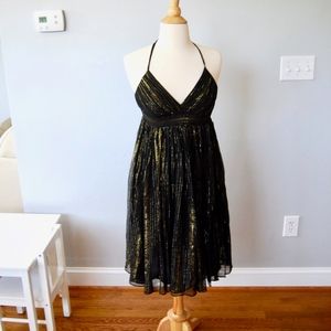 Black and Gold Halter Criss Cross Back Dress